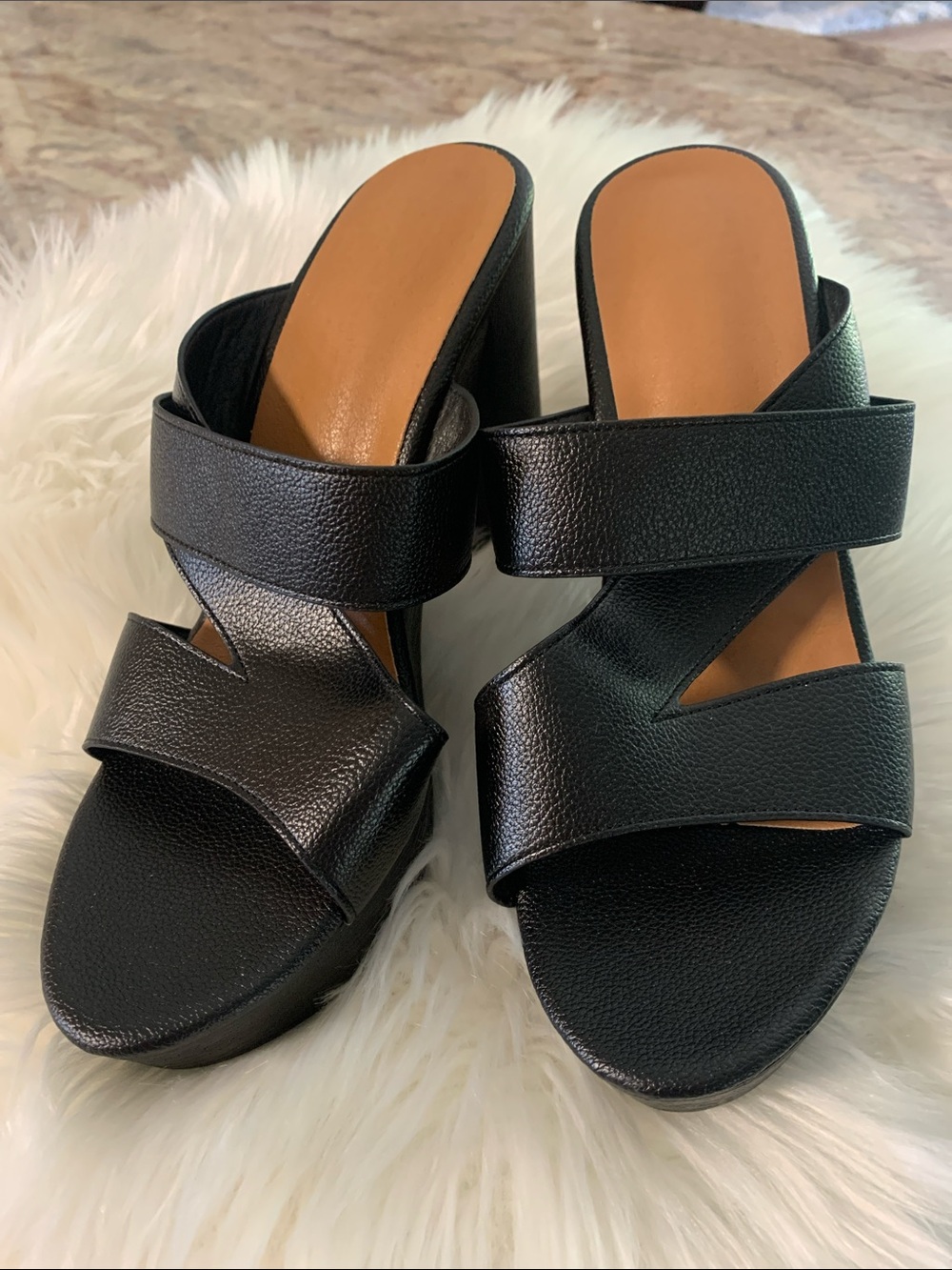Black Strappy Wedge Slides - Women's Comfort Sandals size 40 NWOT